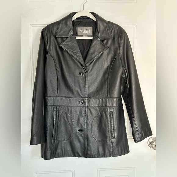 Wilsons Black Leather Blazer size L. EUC - Picture 1 of 12